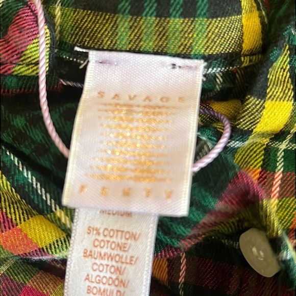 Savage Fenty plaid button up shirt top raw hem size medium - Picture 10 of 11
